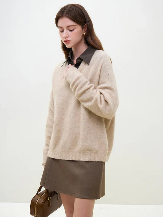 Wool Alpaca V-Neck Drop Sleeve Sweater