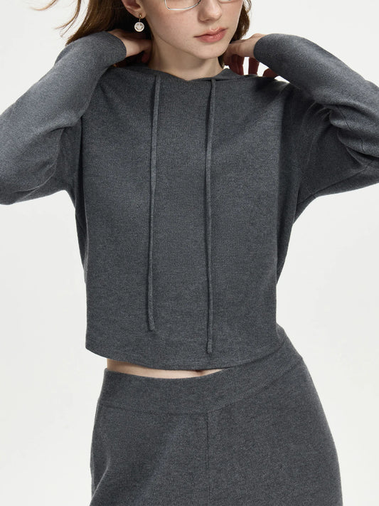 4.1% Wool  Short Hooded  Chic Knitwear Sweater