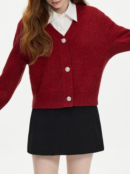 Elegant V-neck Wool Knitted Cardigan