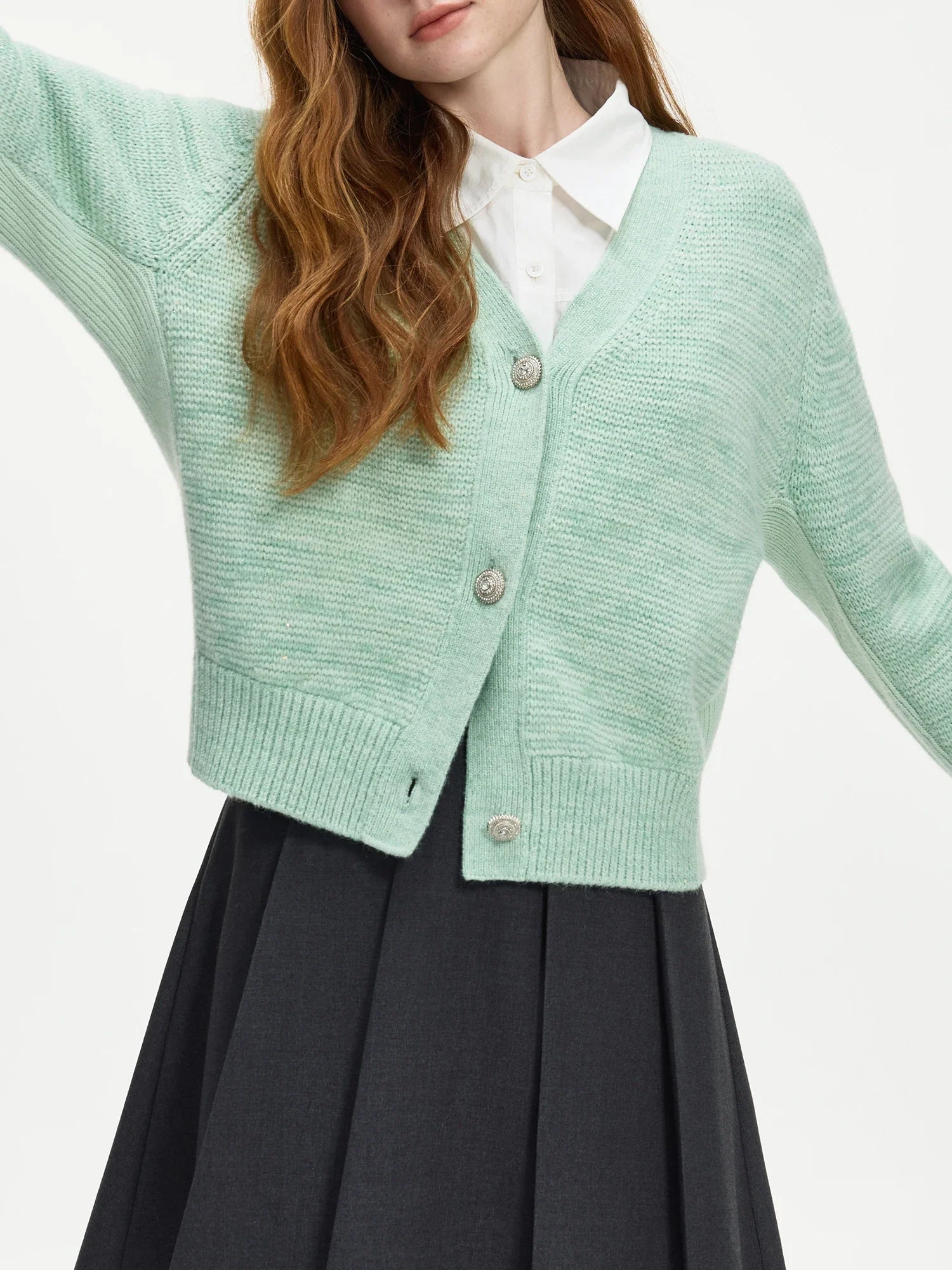 Elegant V-Neck Wool Knitted Cardigan Green / Xs Cardigan-241208