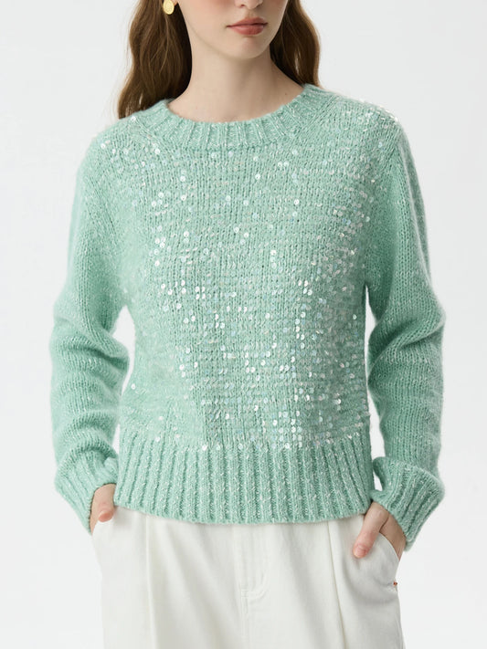 5.9% Sheep Wool  Sequined  Long Sleeve Sweater