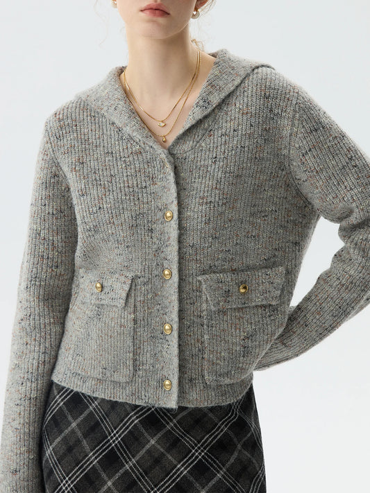 Navy Collar Sequin Flower Knit Cardigan