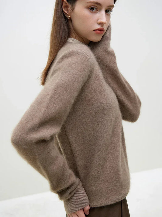 Velvety Pullover Knitted Tea Brown Sweater