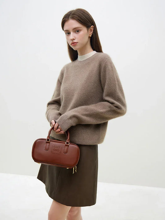 Velvety Pullover Knitted Tea Brown Sweater