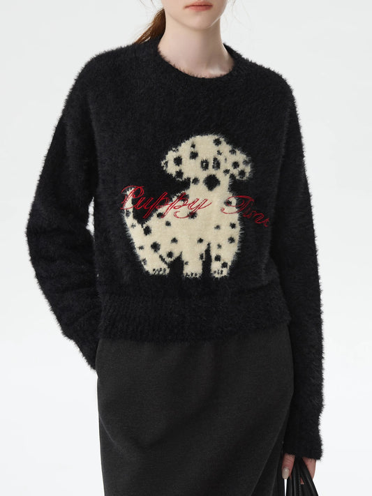 Black White Contrast Dalmatian Embroidered Sweater