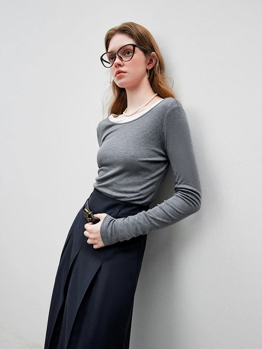 Big U - shaped Collar  Slim Simple  Basic Sweater