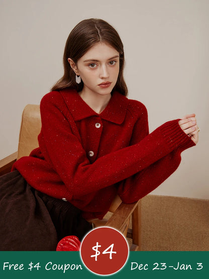 Casual Full Sleeve Loose Layup Knitwear Red Christmas Sweater