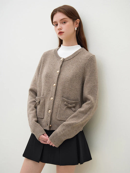 Handmade Bow Knit Brown Cardigan