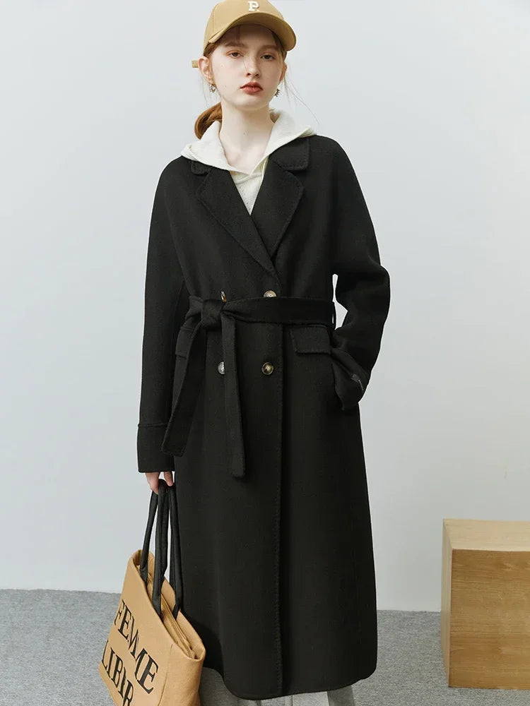 Korean Woolen Autumn Winter Solid Office Double-sided Mid-length Chic Coat