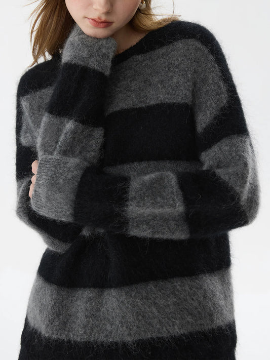 Mohair  Retro Striped  Loose Sweater