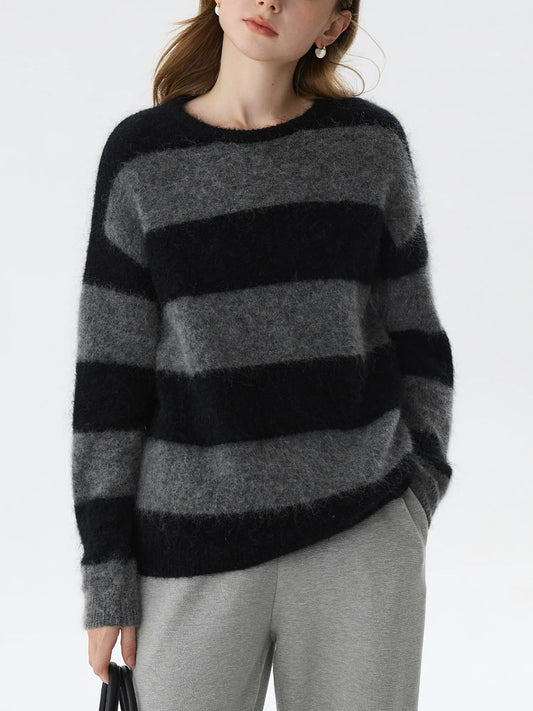 Mohair  Retro Striped  Loose Sweater