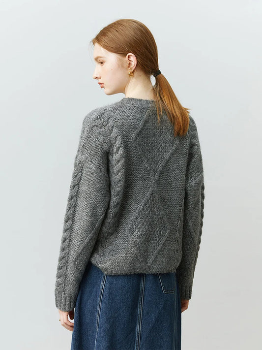 Rhombus Pattern Twist Knitted Pullover Sweater