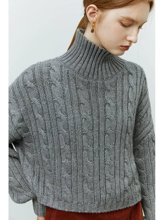 Short Twist Turtleneck Cozy Pullover Sweater