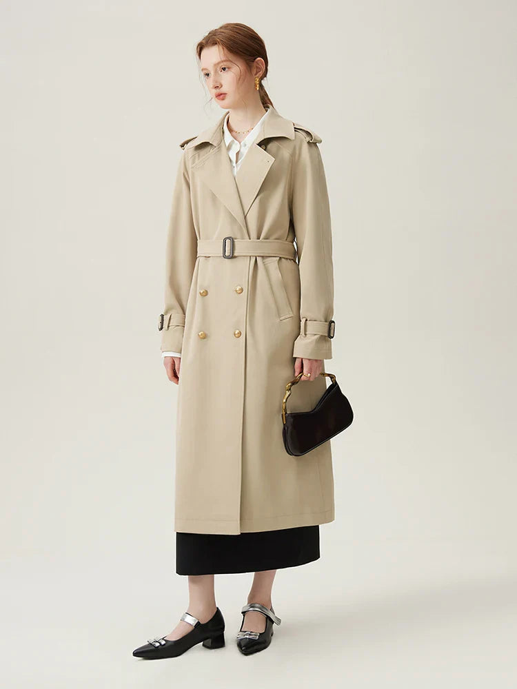 Turn-down Collar Double Breasted Office Lady Long Light Khaki Spring New Elegant Chic Coat