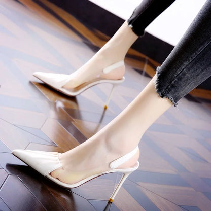 Fairy Style Pleated Pointed Thin Heeled Shoes for Women's Summer - Sexy Back Empty One Footed Shallow Mouth High Heels