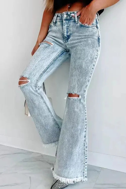 Fall Blue Ripped High Waisted Casual Baggy Denim Street Fashionable Jean