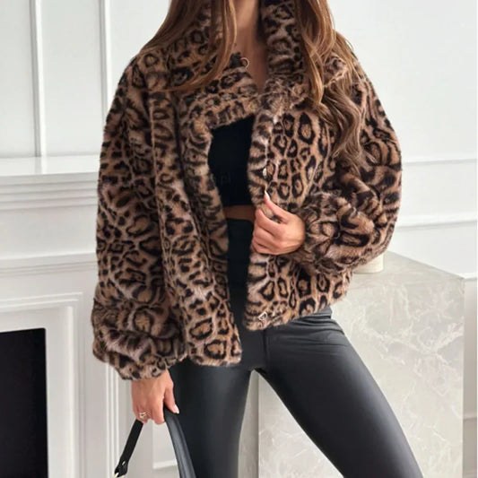 Artificial Texture Leopard Print Coat