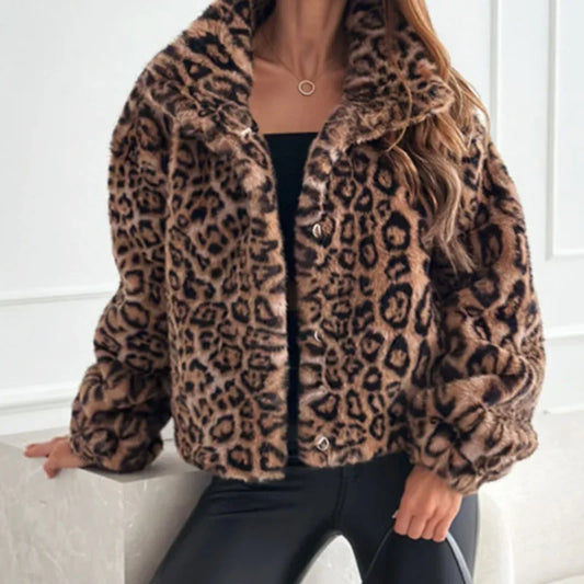 Artificial Texture Leopard Print Coat