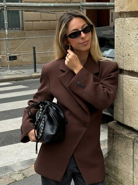 Brown Pocket Blazer Short Coat