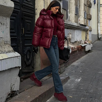 Burgundy Red Stand Collar Parka