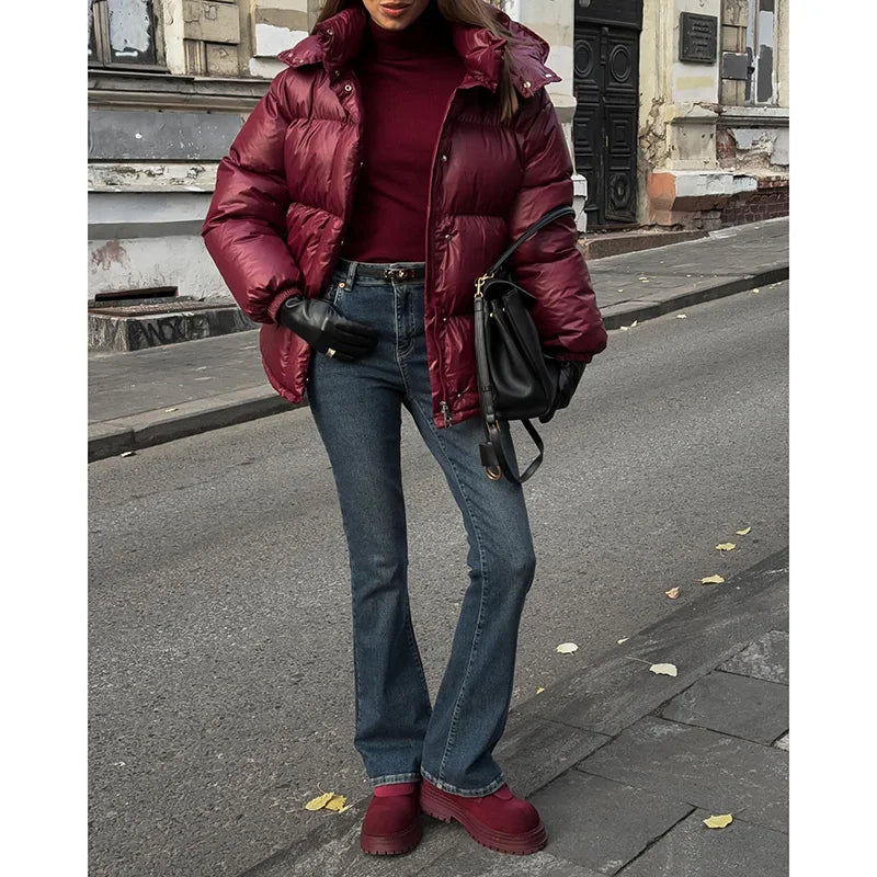 Burgundy Red Stand Collar Parka