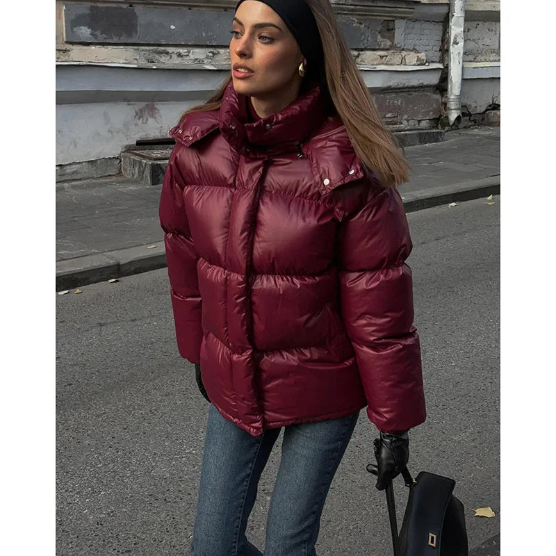 Burgundy Red Stand Collar Parka