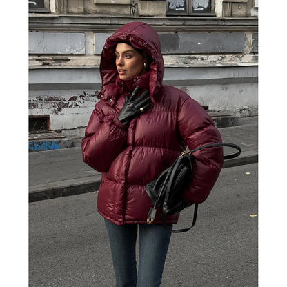 Burgundy Red Stand Collar Parka