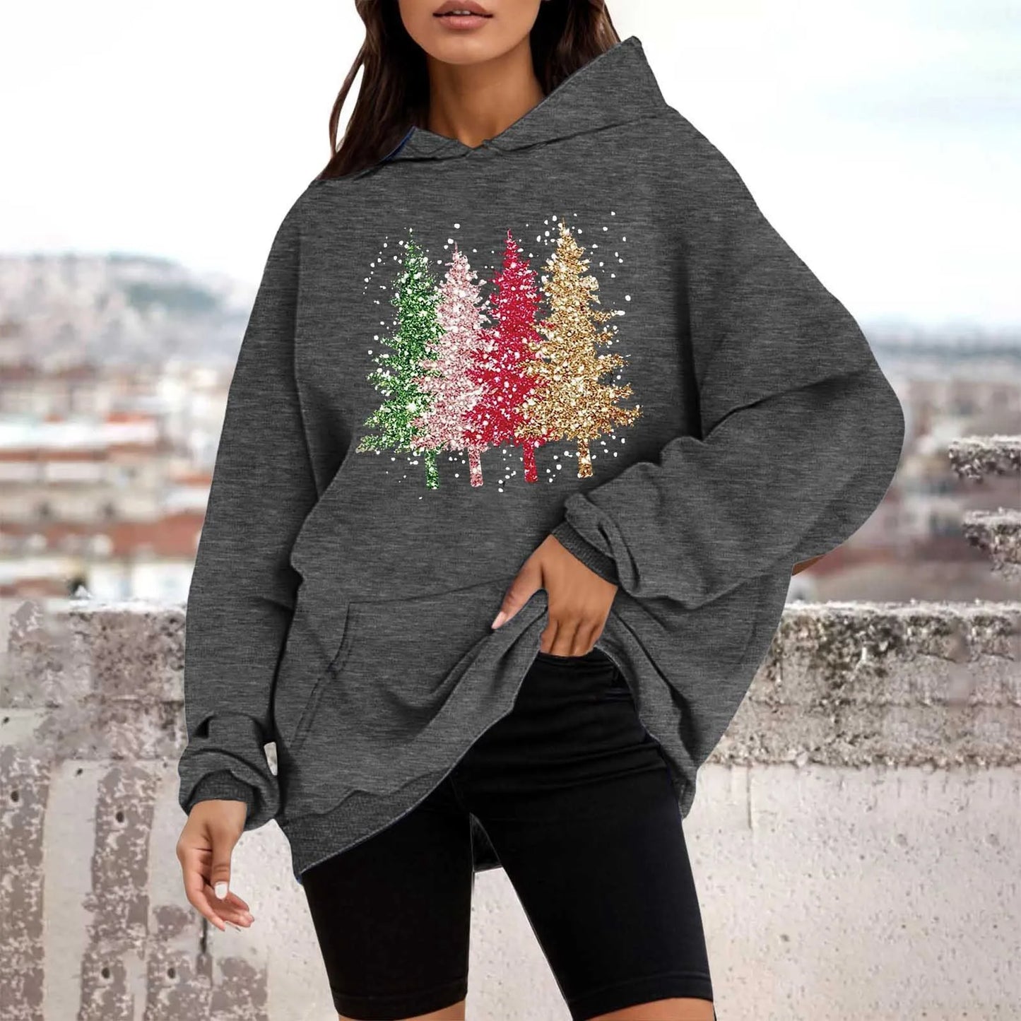 Loose Pullover Four Christmas Tree Crewneck New Autumn Christmas Hoodie