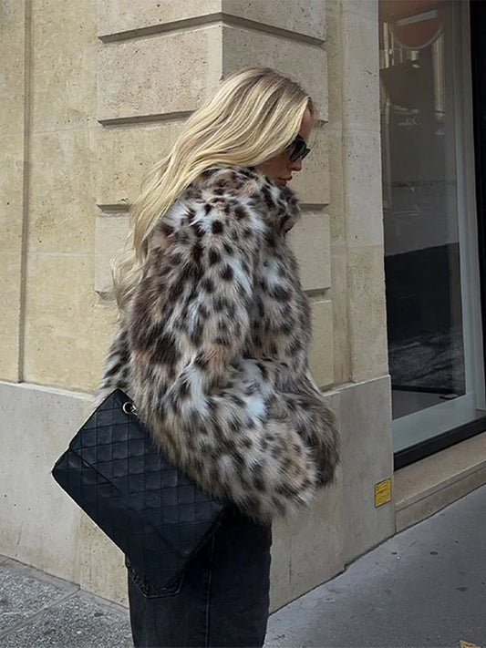 Leopard Print Turn-Down Collar Coat