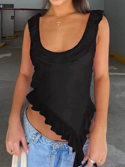 Fashion Sleeveless Sexy Ruffles Irregular Summer Camis Crop Top