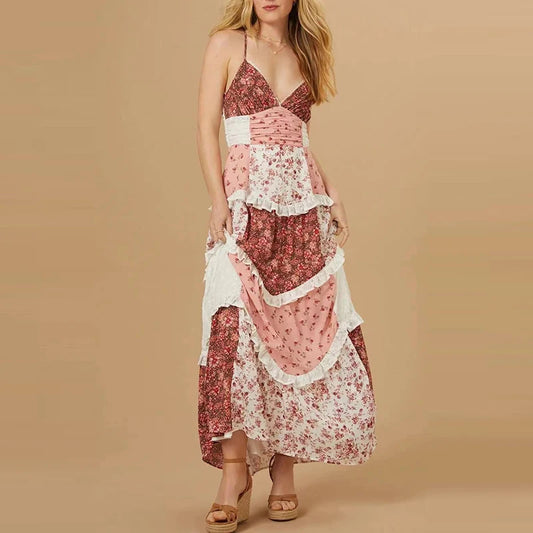 Off-Shoulder High Waist Pleated Floral Dress