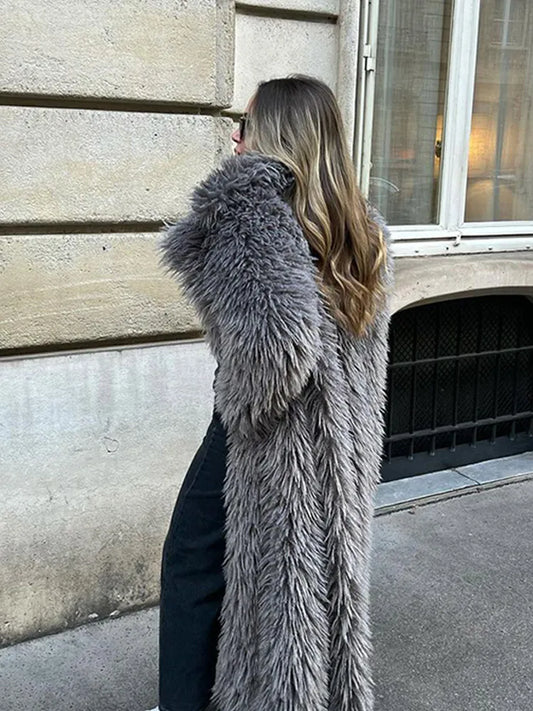 Big Lapel Long Plush Fox Coat