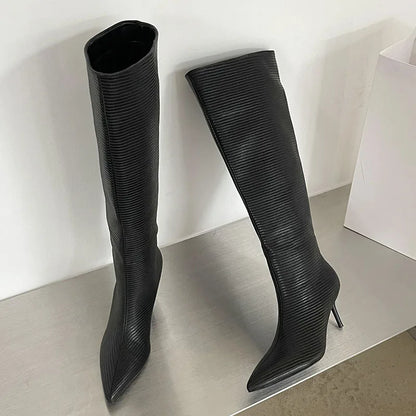 Modern Women Knee High Boots Party Ladies Western Long Booties Thin Low Heel Shoes