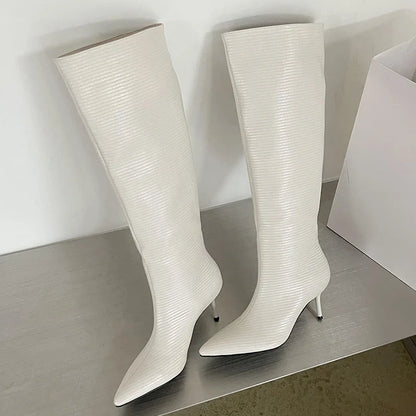 Modern Women Knee High Boots Party Ladies Western Long Booties Thin Low Heel Shoes