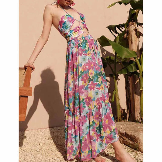 Printed Cutouts Tie One Piece Swimsuit onepiece-250223
