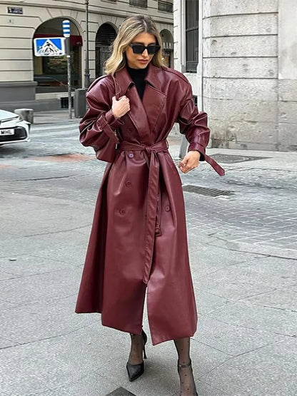 Retro Wine Red Double Breasted Coat