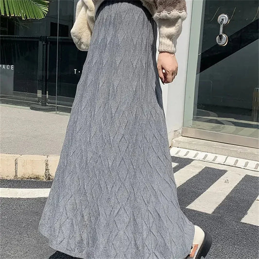 High Waisted Slim Knitted A-Line Woolen Autumn Winter Fashionable Umbrella Skirt