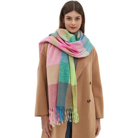 Fashion Warm Knit Cashmere Plaid Scarf