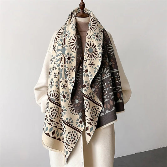 Floral Print Cashmere Winter Scarf