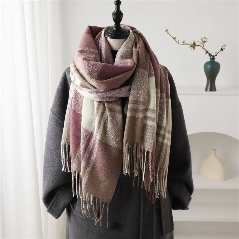 Winter Warm Colorful Cashmere Like Thick Pashmina Tassels Plaid Scarf