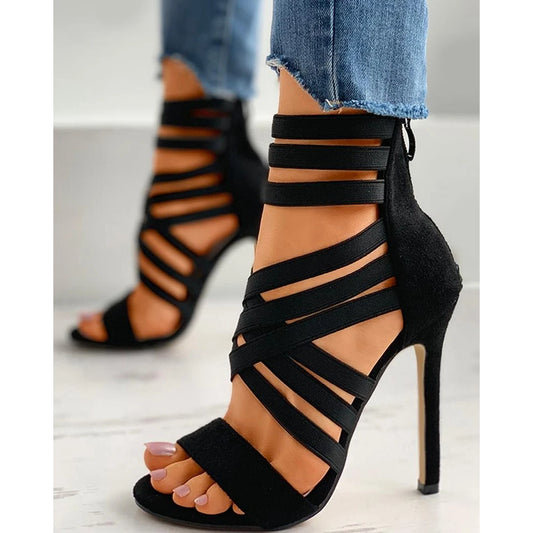 Fashion Cisscross Peep Toe High Heel Sandals Slingback Casual Summer Thin Heels Going Out Party Shoes High Heel