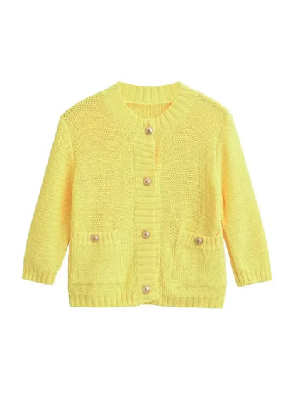 Fashionable Chic Yellow Stylish Cozy Long Sleeve Comfortable Single-breasted Warm Sweater