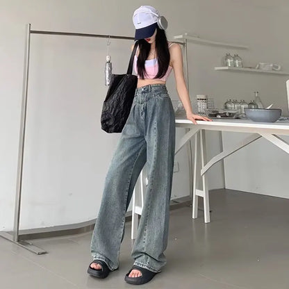 Fashionable Minimalist Lazy Wide Legged Harajuku Trendy Natural Waist Jean