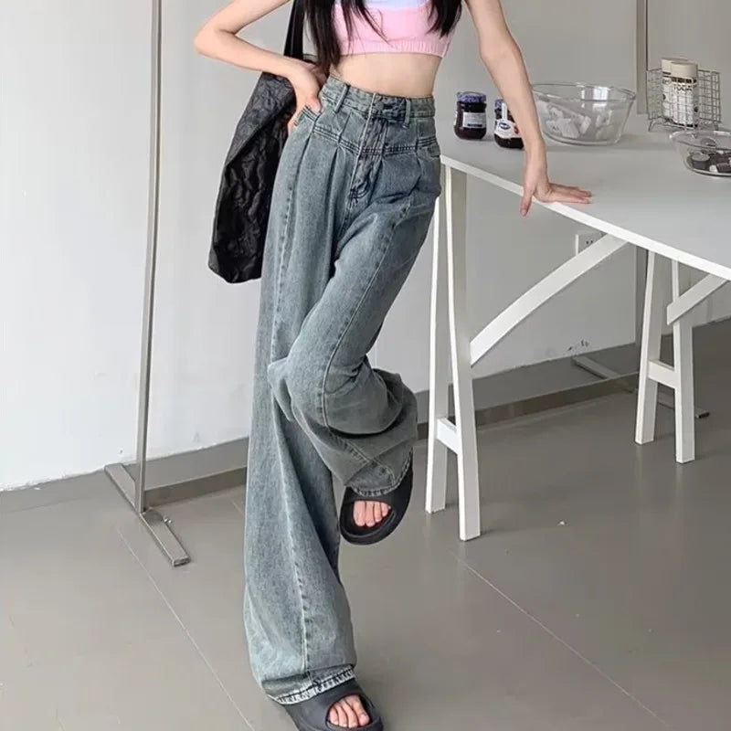 Fashionable Minimalist Lazy Wide Legged Harajuku Trendy Natural Waist Jean