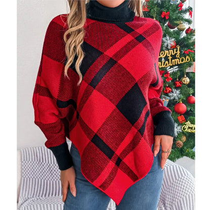 Fashionable Elegant Casual Color Contrasting High Collar Long Sleeve Christmas Sweater