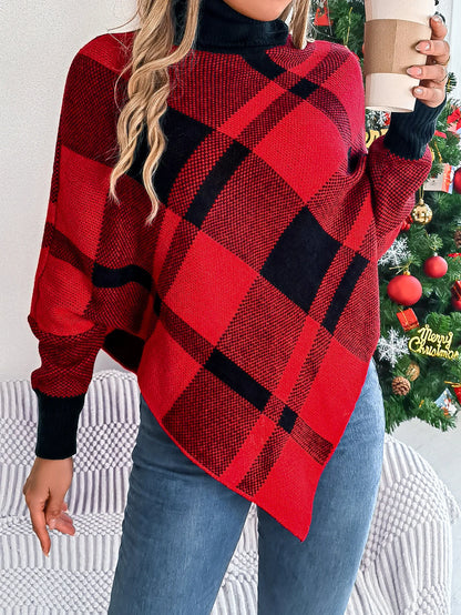 Fashionable Elegant Casual Color Contrasting High Collar Long Sleeve Christmas Sweater