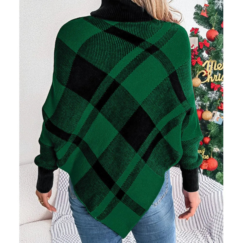 Fashionable Elegant Casual Color Contrasting High Collar Long Sleeve Christmas Sweater