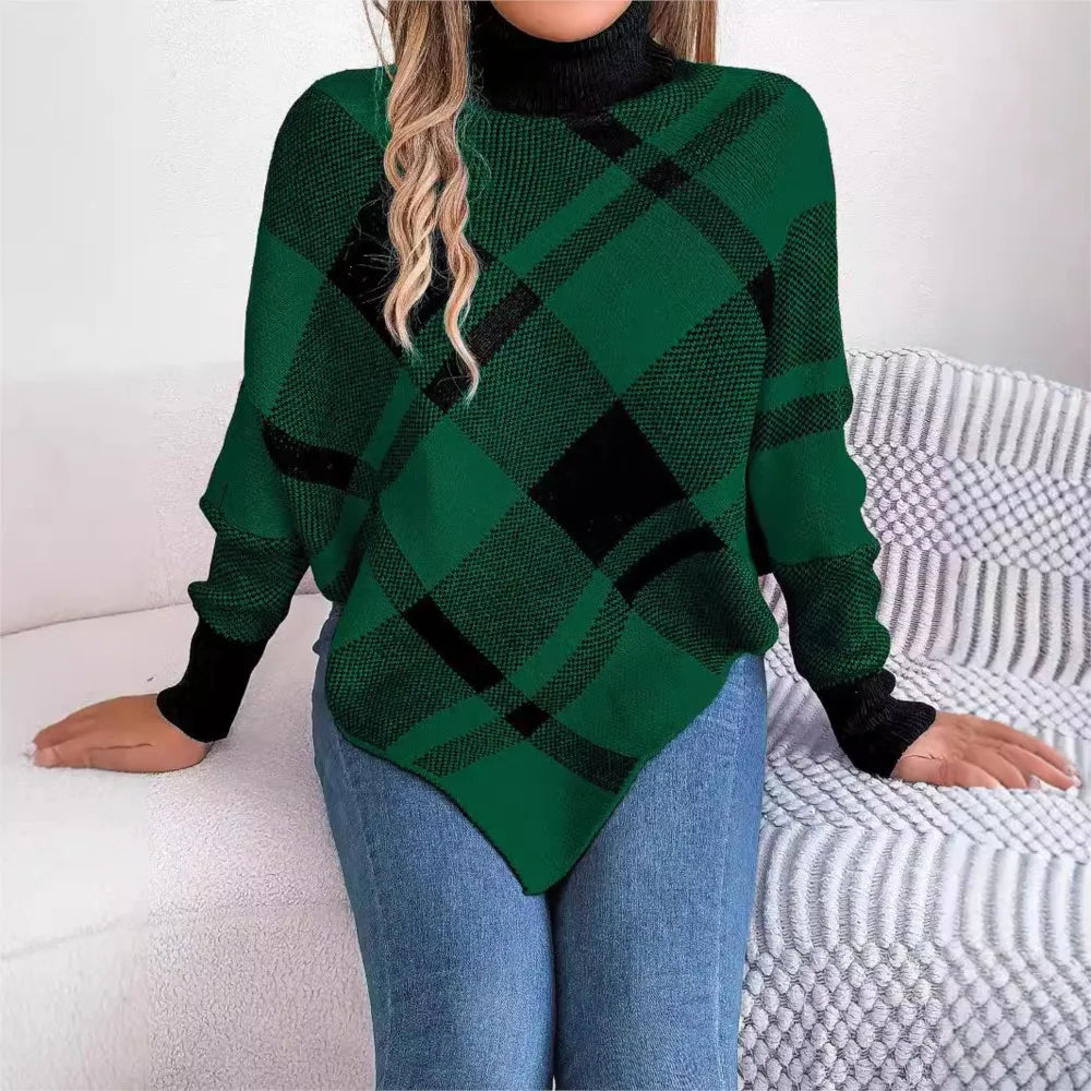 Fashionable Elegant Casual Color Contrasting High Collar Long Sleeve Christmas Sweater