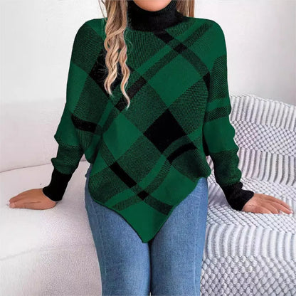 Fashionable Elegant Casual Color Contrasting High Collar Long Sleeve Christmas Sweater