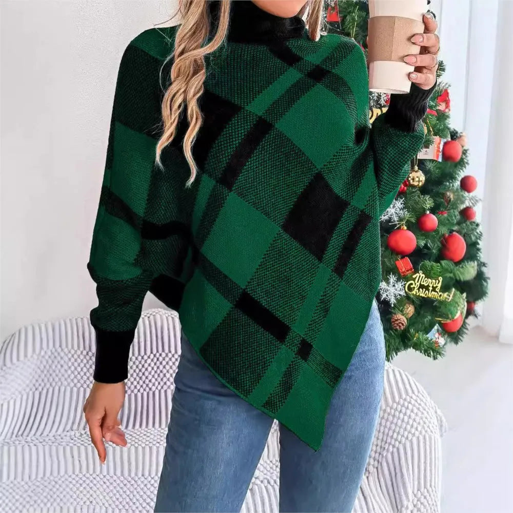 Fashionable Elegant Casual Color Contrasting High Collar Long Sleeve Christmas Sweater